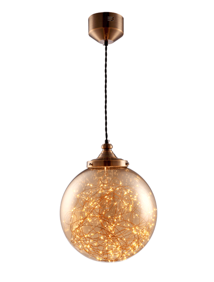 Candeeiro suspensão bola dourada vintage 17w